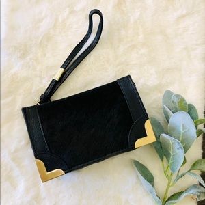 86.) New Framed Faux Fur Vegan Wristlet Pouch